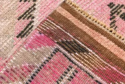 Tapis de couloir rose à médaillons, tapis turc vintage, 86x364 cm