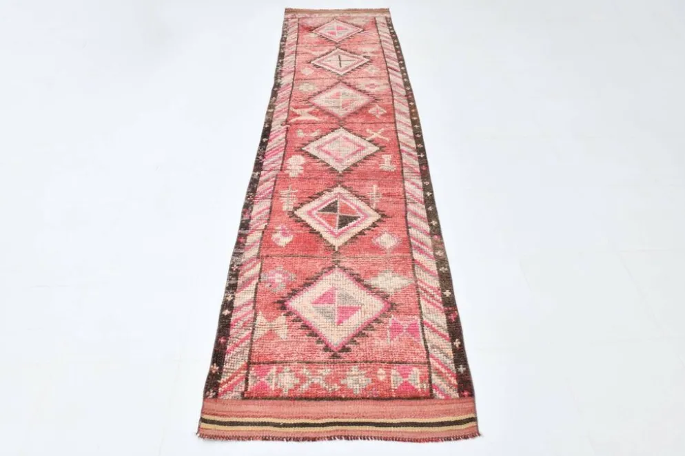 Tapis de couloir rouge cannelle 83 x 337 cm, tapis de couloir en laine turque, tapis ancien
