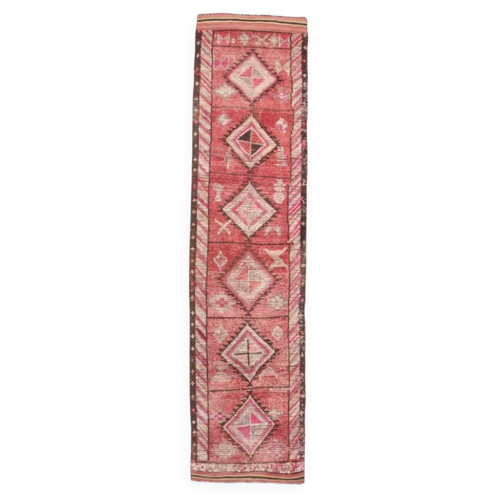Tapis de couloir rouge cannelle 83 x 337 cm, tapis de couloir en laine turque, tapis ancien
