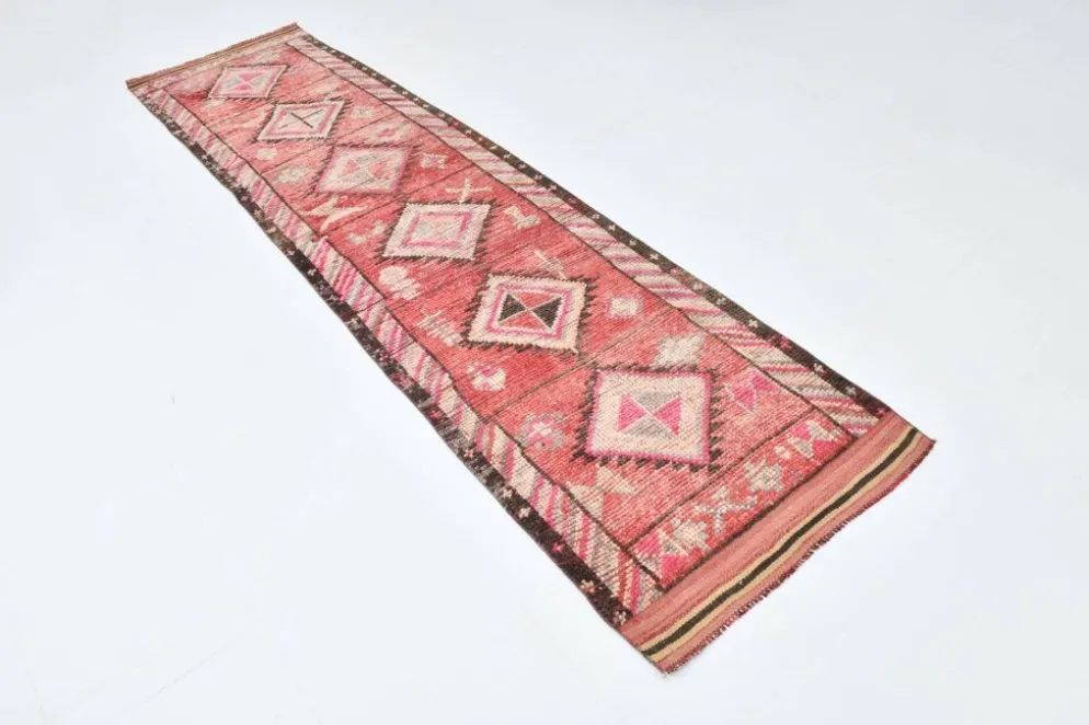 Tapis de couloir rouge cannelle 83 x 337 cm, tapis de couloir en laine turque, tapis ancien
