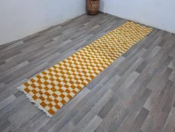 Tapis de couloir tissé main artisanale traditionnelle orange 75/300 cm