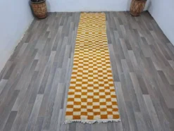 Tapis de couloir tissé main artisanale traditionnelle orange 75/300 cm
