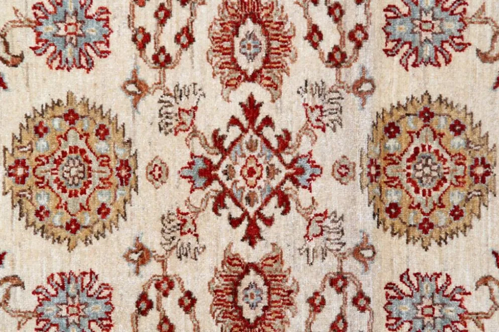 Tapis de couloir traditionnel en laine noué à la main, crème, rouge, tapis afghan pour la maison.