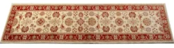 Tapis de couloir traditionnel en laine noué à la main, crème, rouge, tapis afghan pour la maison.