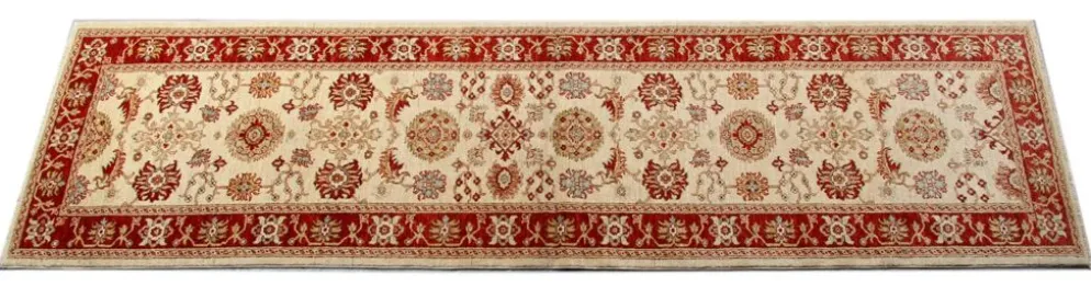 Tapis de couloir traditionnel en laine noué à la main, crème, rouge, tapis afghan pour la maison.