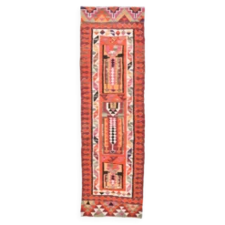 Tapis de couloir tribal kilim géométrique orange et rose
