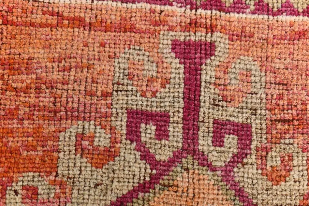 Tapis de couloir turc corail, tapis anatolien à médaillons, 96x338 cm