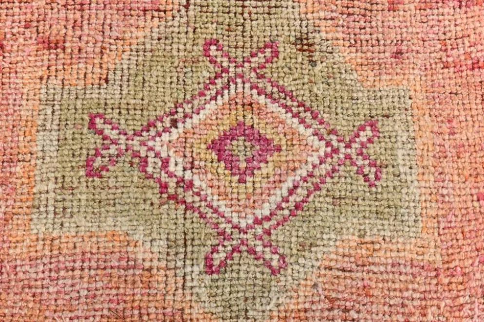 Tapis de couloir turc corail, tapis anatolien à médaillons, 96x338 cm