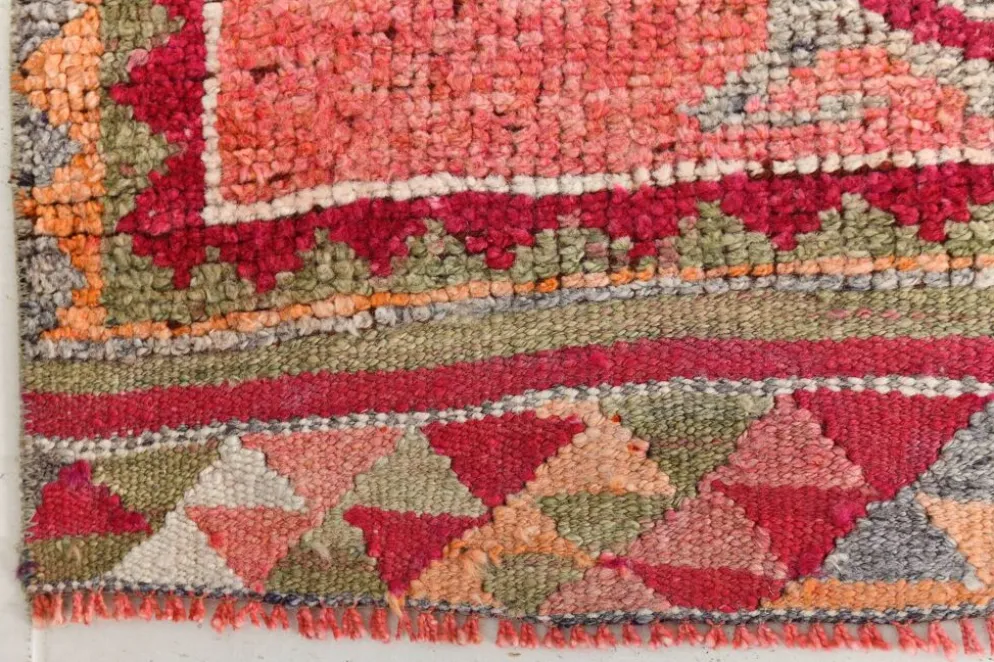 Tapis de couloir turc corail, tapis anatolien à médaillons, 96x338 cm