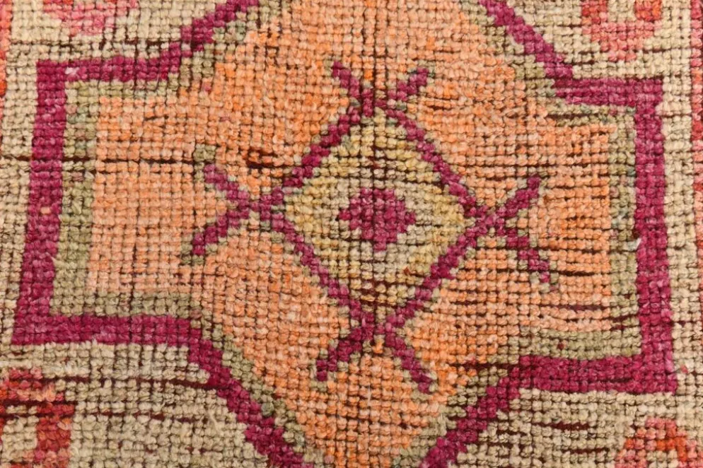 Tapis de couloir turc corail, tapis anatolien à médaillons, 96x338 cm