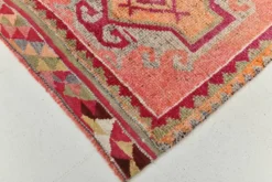 Tapis de couloir turc corail, tapis anatolien à médaillons, 96x338 cm