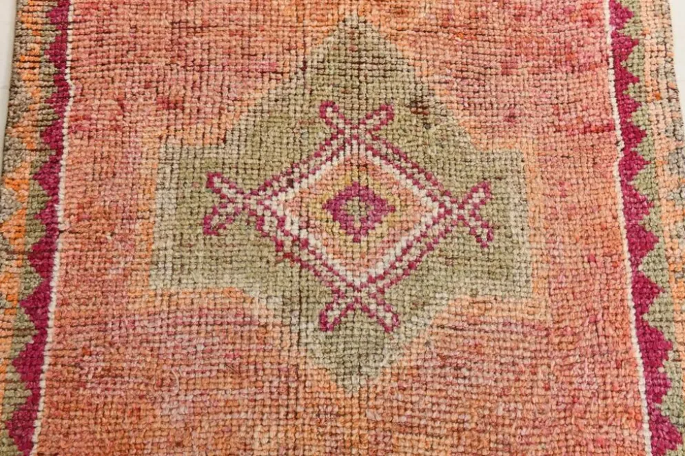 Tapis de couloir turc corail, tapis anatolien à médaillons, 96x338 cm