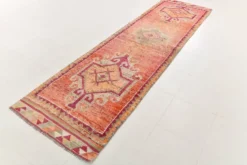Tapis de couloir turc corail, tapis anatolien à médaillons, 96x338 cm