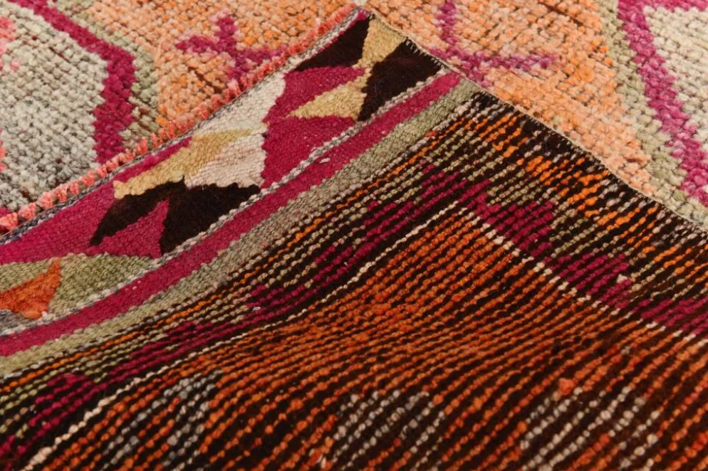 Tapis de couloir turc corail, tapis anatolien à médaillons, 96x338 cm