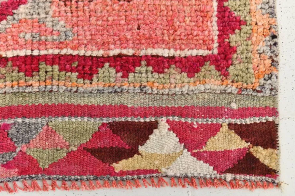 Tapis de couloir turc corail, tapis anatolien à médaillons, 96x338 cm