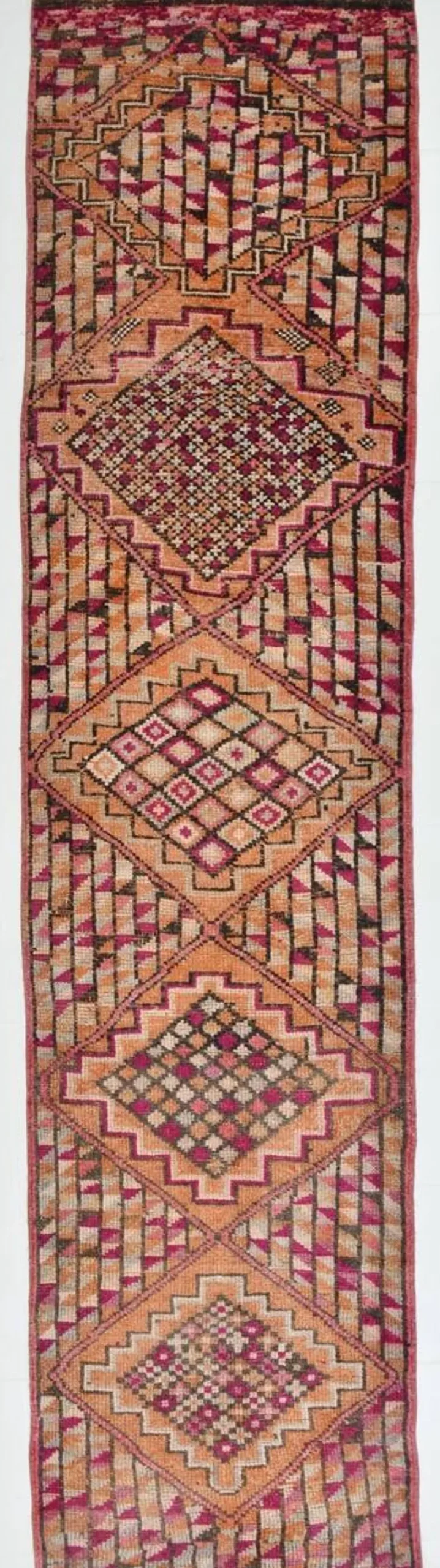Tapis de couloir turc fuchsia et bordeaux, pièce unique