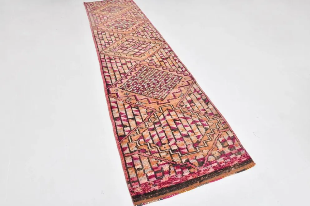 Tapis de couloir turc fuchsia et bordeaux, pièce unique