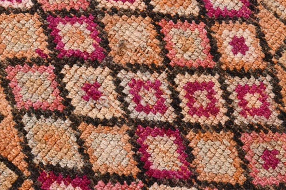 Tapis de couloir turc fuchsia et bordeaux, pièce unique