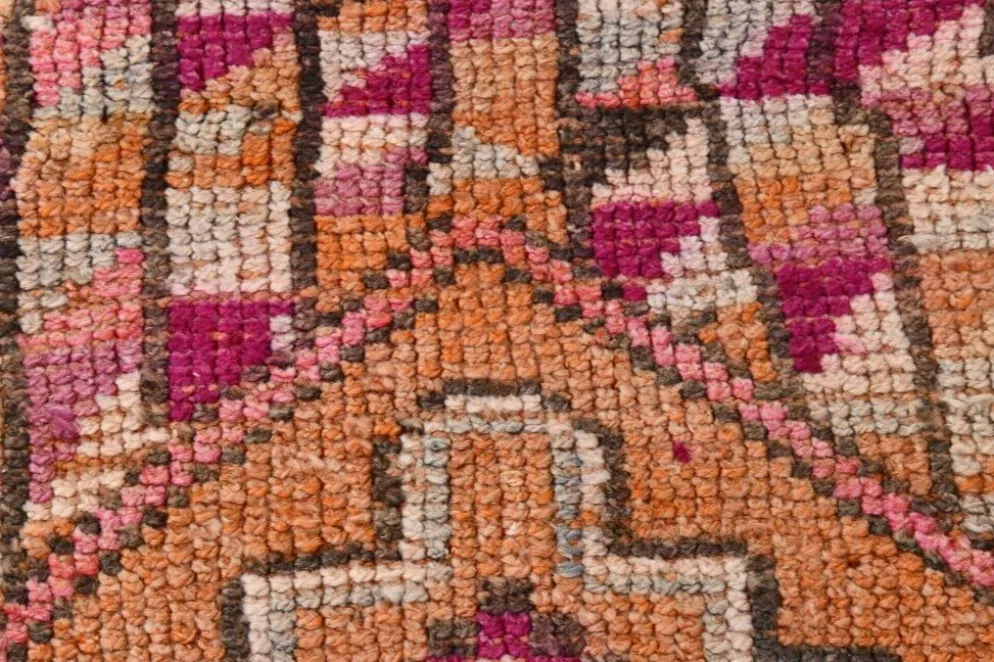 Tapis de couloir turc fuchsia et bordeaux, pièce unique