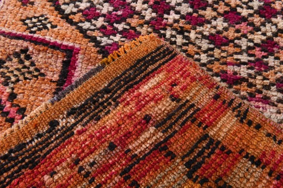 Tapis de couloir turc fuchsia et bordeaux, pièce unique