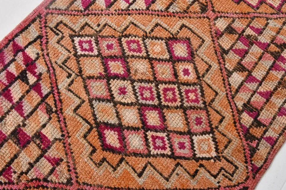 Tapis de couloir turc fuchsia et bordeaux, pièce unique