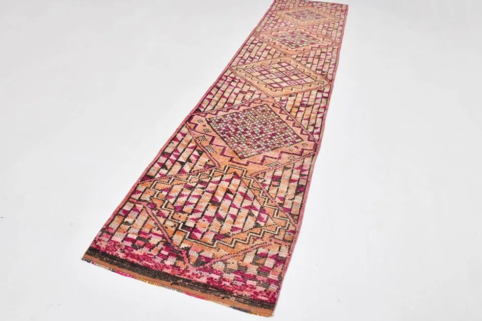 Tapis de couloir turc fuchsia et bordeaux, pièce unique