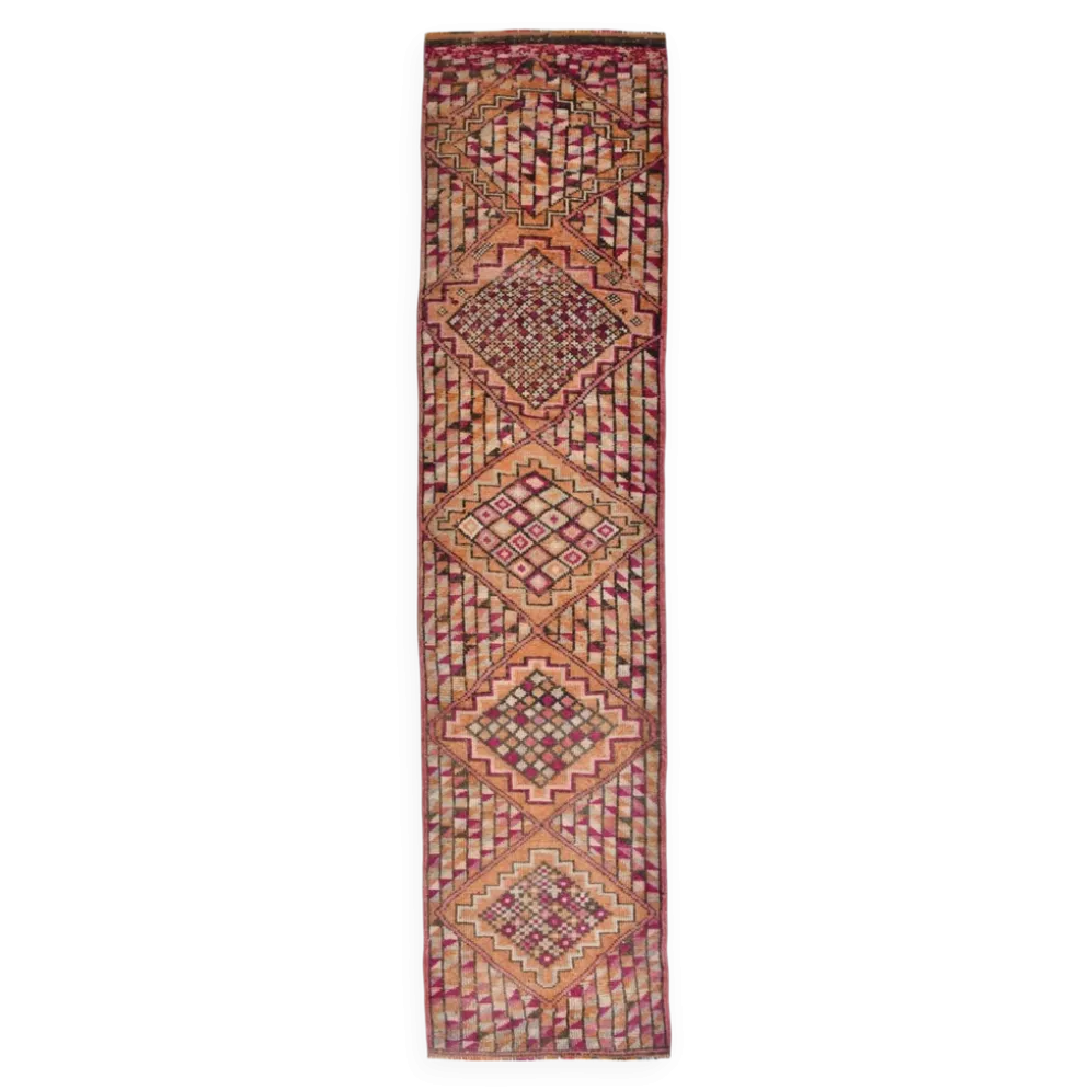 Tapis de couloir turc fuchsia et bordeaux, pièce unique