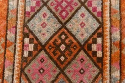Tapis de couloir turc vintage long rose et orange, 87 x 395 cm