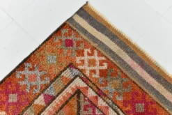Tapis de couloir turc vintage long rose et orange, 87 x 395 cm