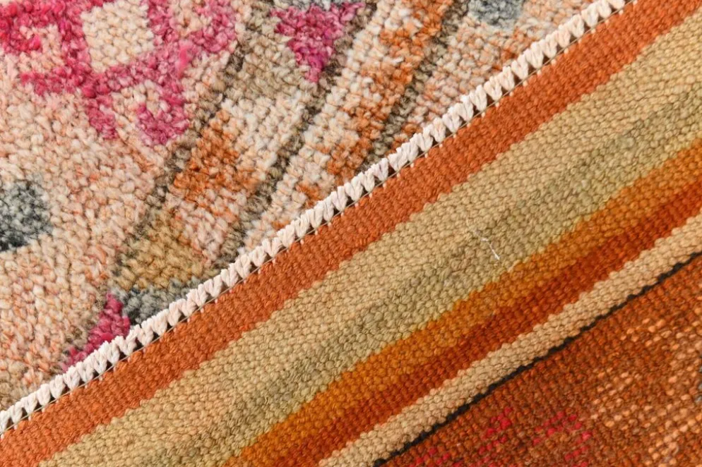 Tapis de couloir turc vintage long rose et orange, 87 x 395 cm