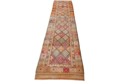 Tapis de couloir turc vintage long rose et orange, 87 x 395 cm