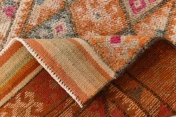 Tapis de couloir turc vintage long rose et orange, 87 x 395 cm
