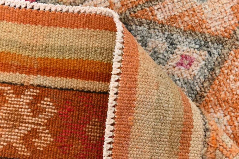 Tapis de couloir turc vintage long rose et orange, 87 x 395 cm