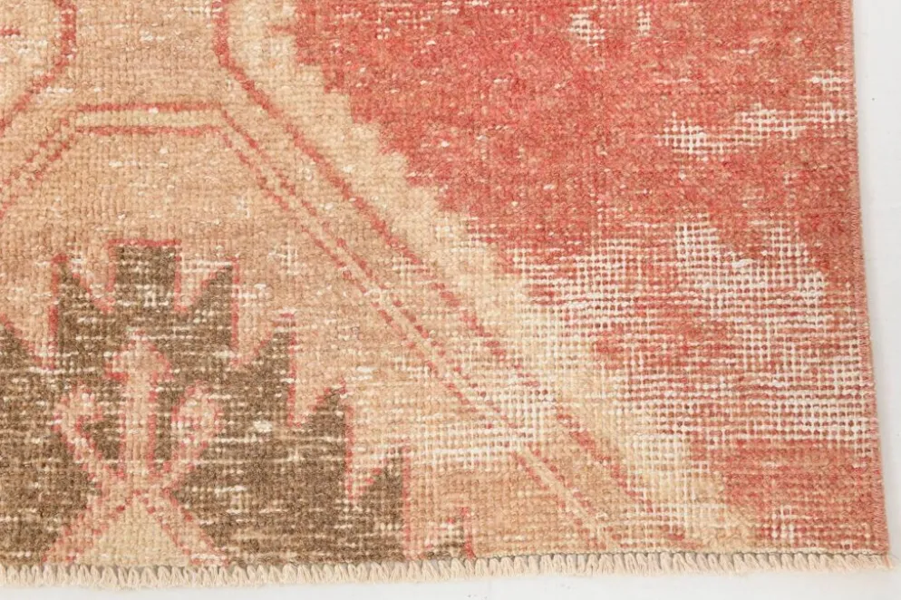 Tapis de couloir vintage en laine turque, 3 x 11, rose délavé et marron, 91 x 328 cm