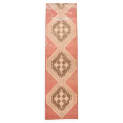 Tapis de couloir vintage en laine turque, 3 x 11, rose délavé et marron, 91 x 328 cm