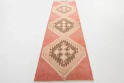 Tapis de couloir vintage en laine turque, 3 x 11, rose délavé et marron, 91 x 328 cm