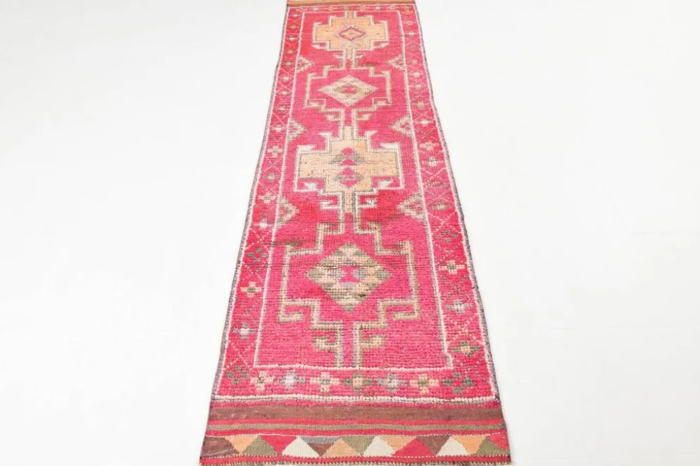 Tapis de couloir vintage tribal rose et rouge 3x10, 80x306 cm