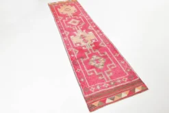 Tapis de couloir vintage tribal rose et rouge 3x10, 80x306 cm