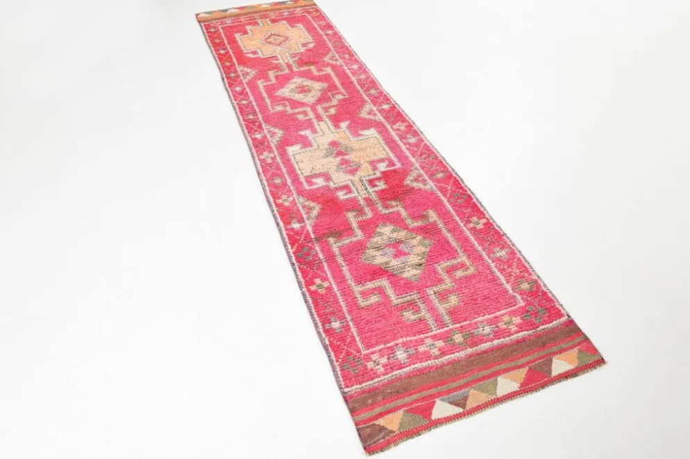 Tapis de couloir vintage tribal rose et rouge 3x10, 80x306 cm