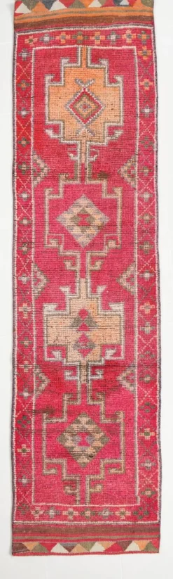 Tapis de couloir vintage tribal rose et rouge 3x10, 80x306 cm