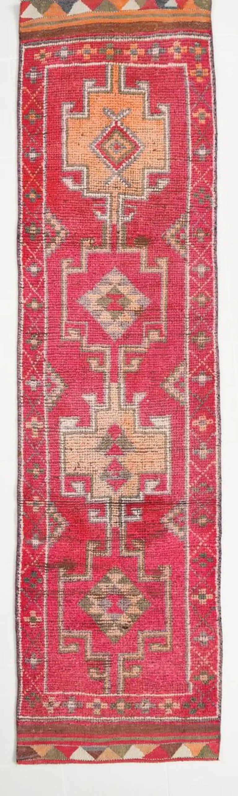 Tapis de couloir vintage tribal rose et rouge 3x10, 80x306 cm