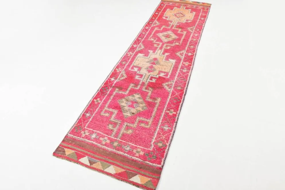 Tapis de couloir vintage tribal rose et rouge 3x10, 80x306 cm