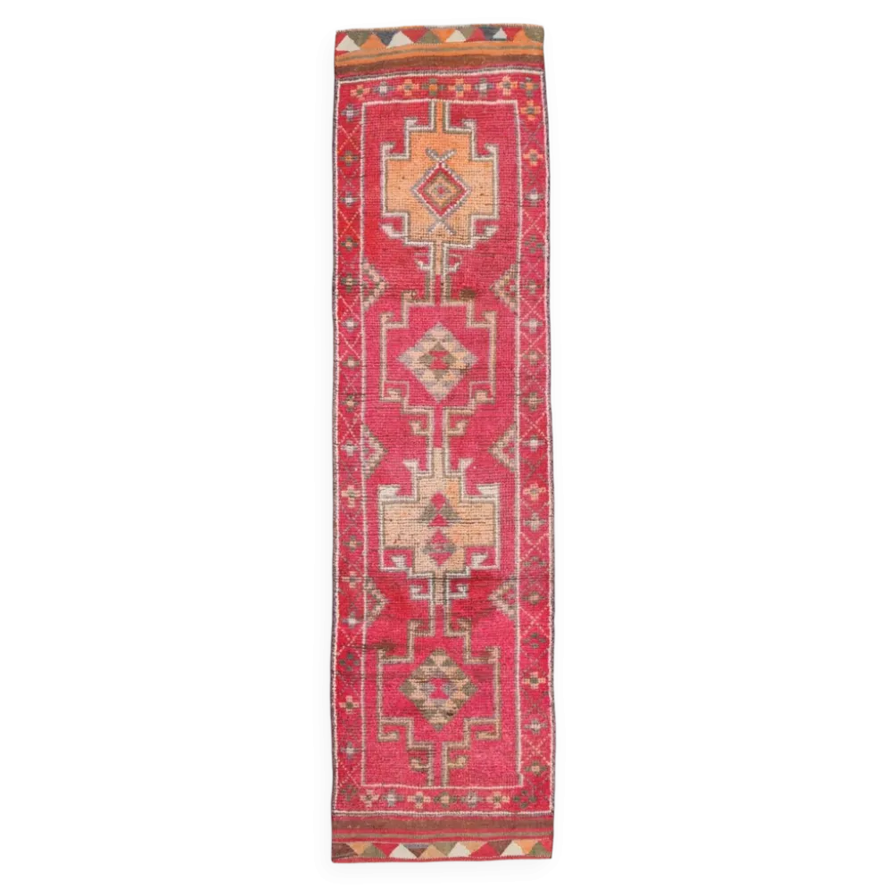 Tapis de couloir vintage tribal rose et rouge 3x10, 80x306 cm