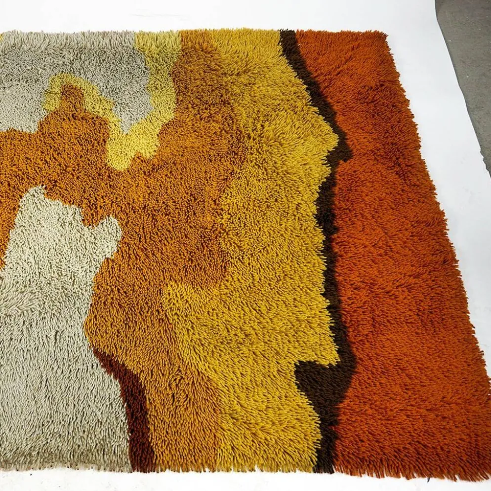 Tapis de salon italien en orange brûlé et beige des années 1960