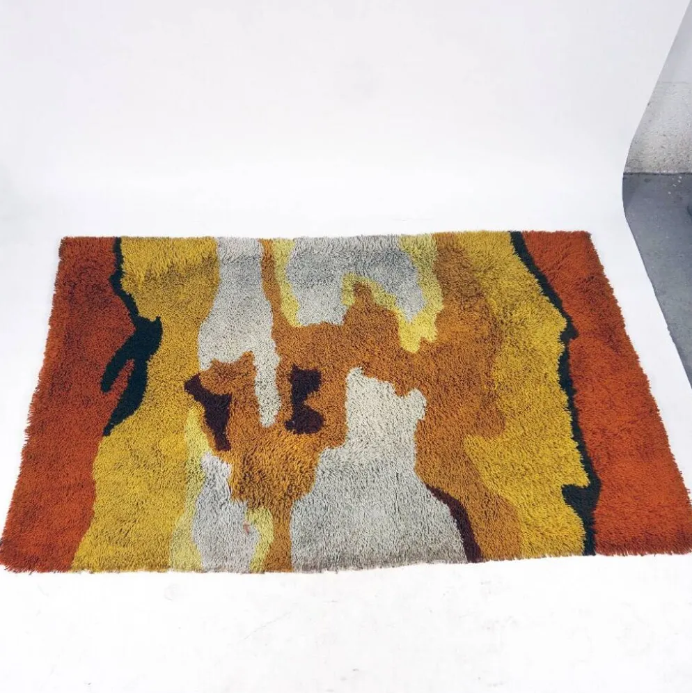 Tapis de salon italien en orange brûlé et beige des années 1960