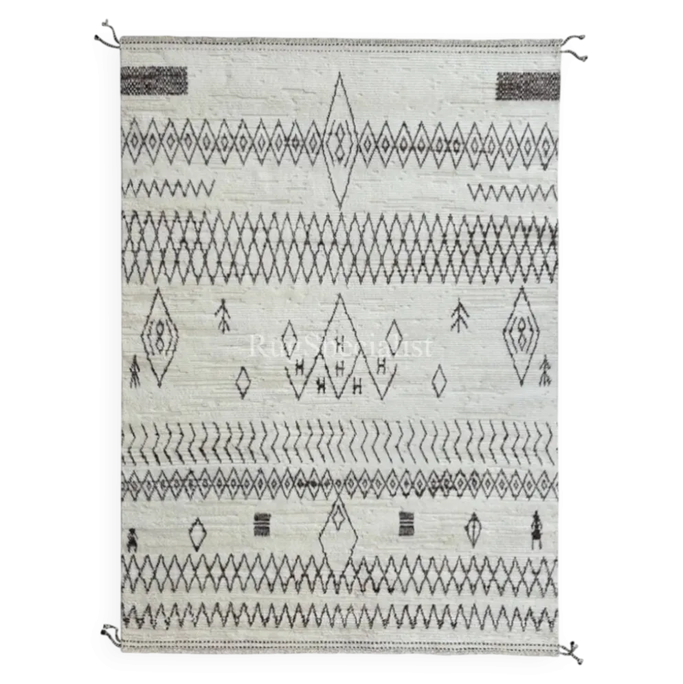Tapis de style marocain fait main. 100 % laine naturelle. Tapis Beni Ourain moderne.
