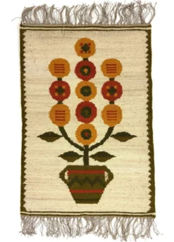 Tapis de table mural en kilim en laine Pologne années 1970