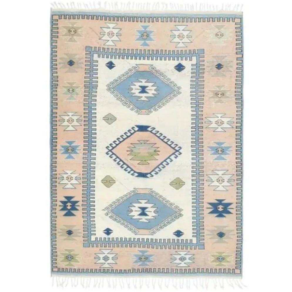 Tapis de zone vintage turc Oushak fait main en laine et coton beige 185x259 des années 1970