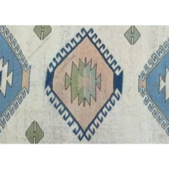 Tapis de zone vintage turc Oushak fait main en laine et coton beige 185x259 des années 1970