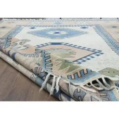 Tapis de zone vintage turc Oushak fait main en laine et coton beige 185x259 des années 1970